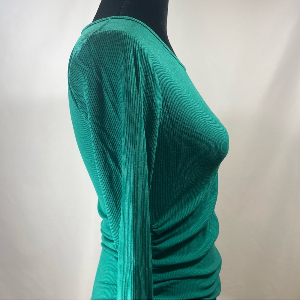 Green Ribbed Long Sleeve w/ Ruching - Picture 2 of 8